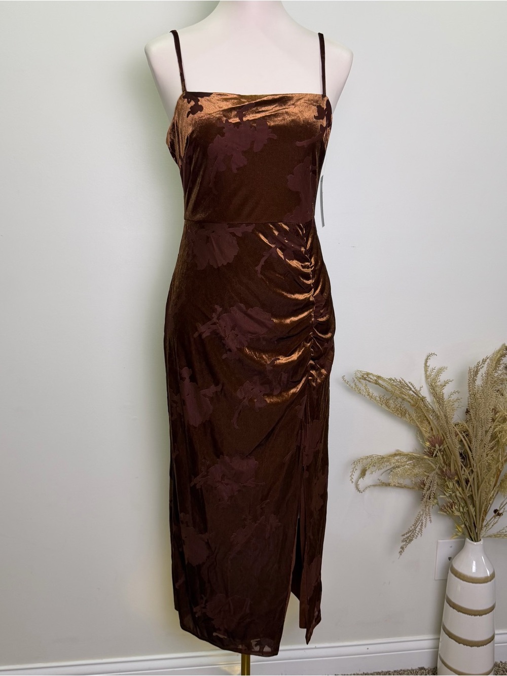 New Taylor Size 8 Brown Burnout Velvet Floral Midi Dress